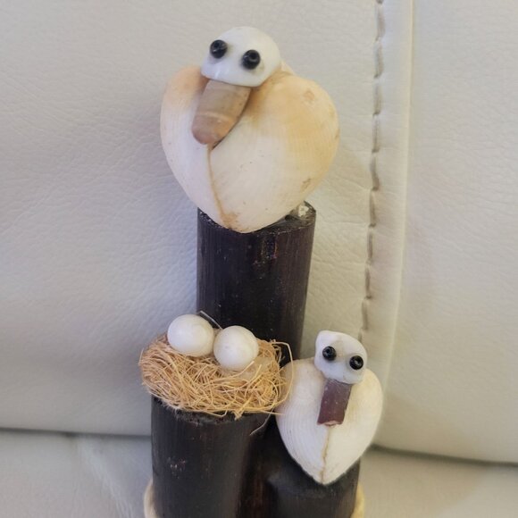 Handcrafted Seashell Pelican Seagull Family Figurine Pier Unique Nautical Decor - Picture 16 of 16